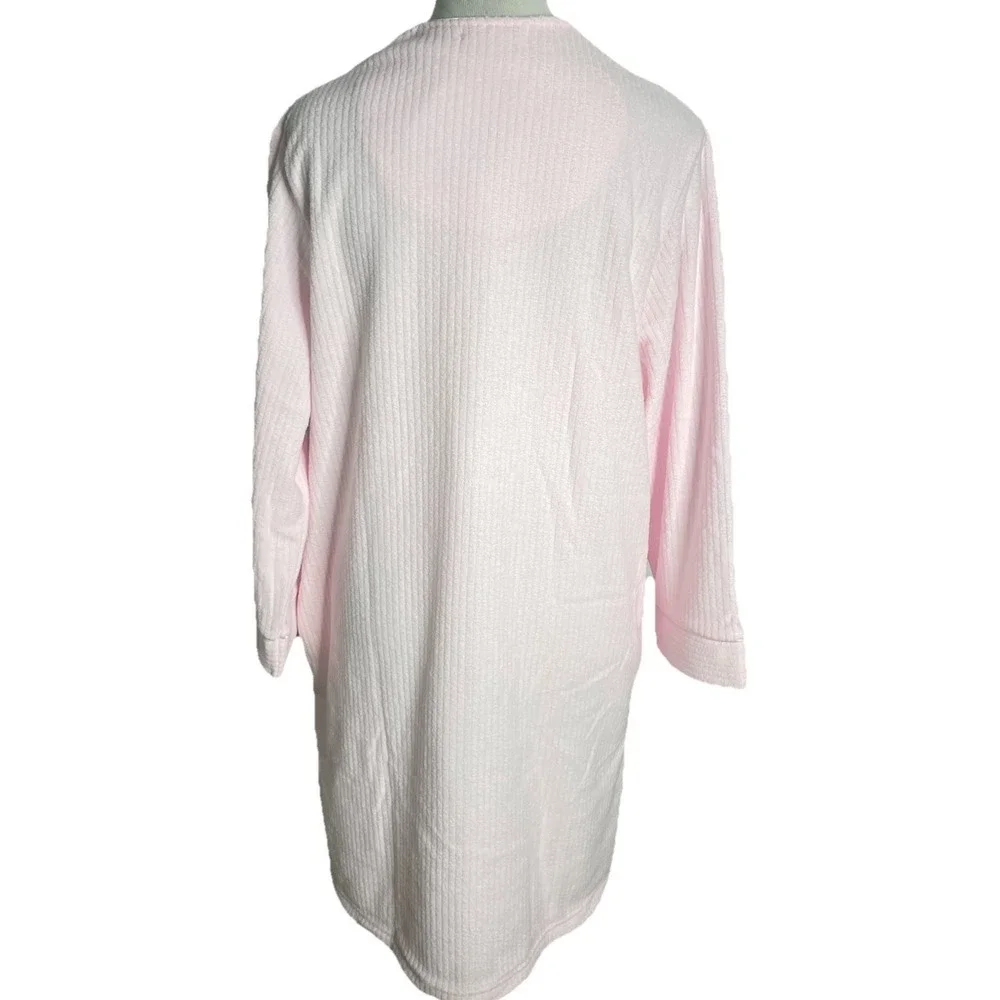 NWT Miss Elaine Brushed Back‎ TERRY Snap House Dress Lounge Robe Pink L Petite